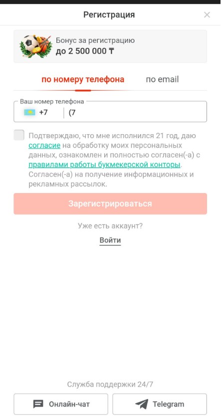 Анкета регистрации в Пинап