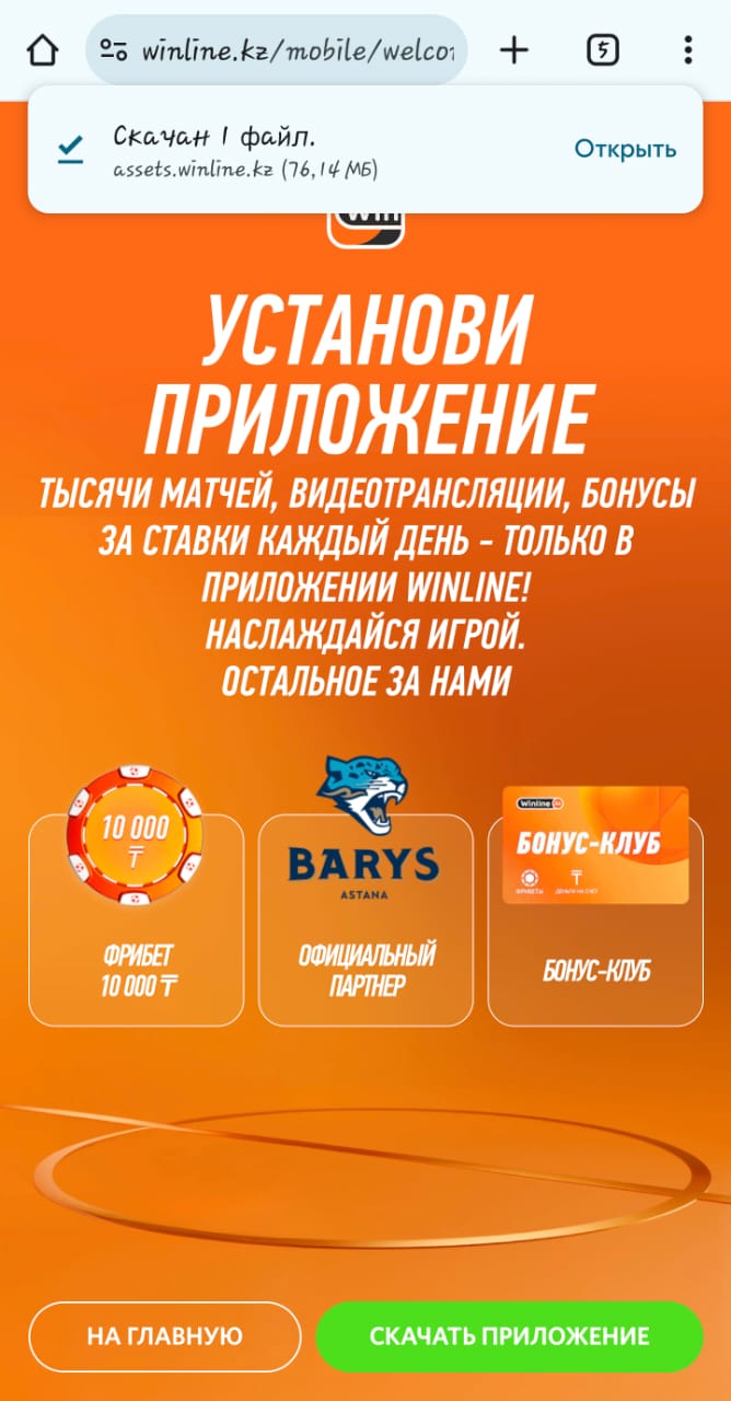 Кнопка установки приложения Винлайн