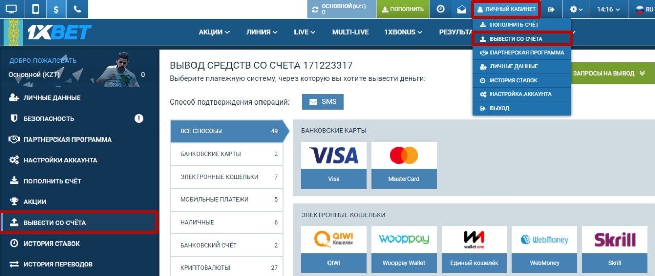 Раздел вывод средств