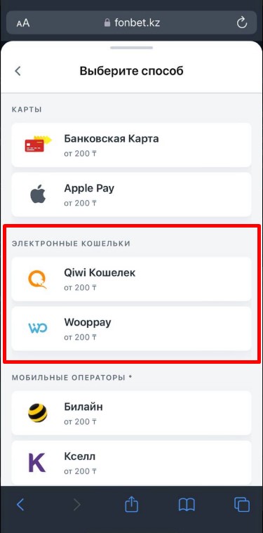 Пополнение Фонбет через электронный кошелек