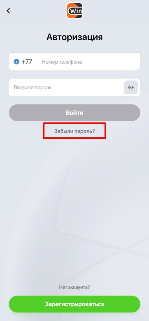 Кнопка востановления пароля в Винлайн
